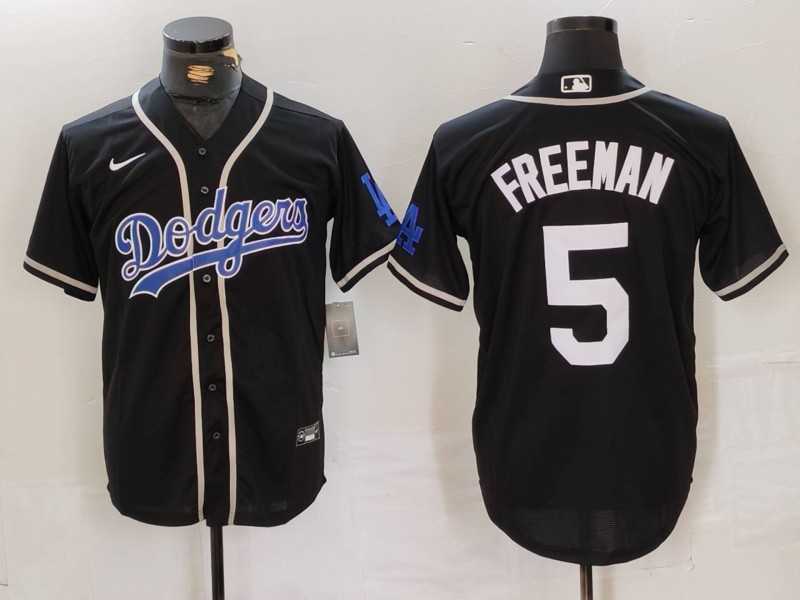 Men%27s Los Angeles Dodgers #5 Freddie Freeman Black Cool Base With Patch Stitched Baseball Jersey